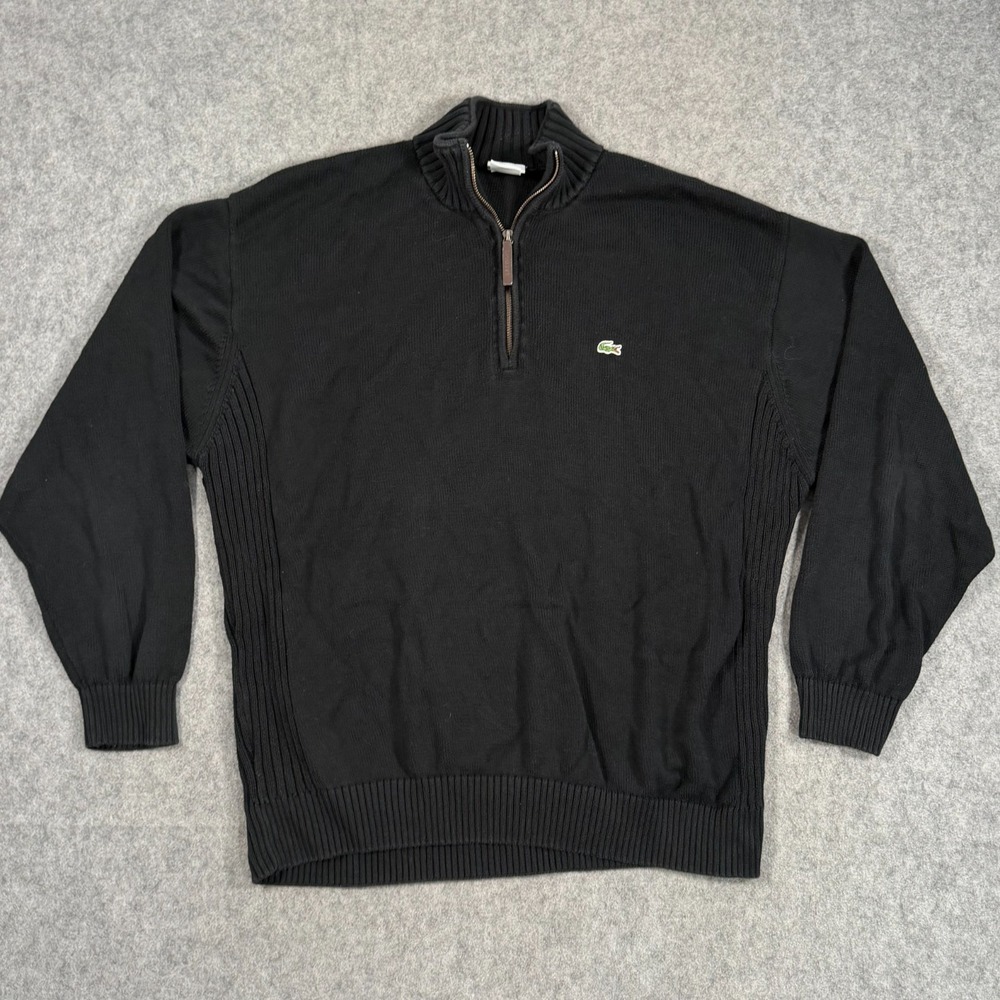 Lacoste Black Cotton Knit 1/4 Quarter Zip Pullover Sweater Men's Size 9 4XL